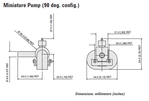 Miniature Ion Pump 90 Degree Config Outline Drawing