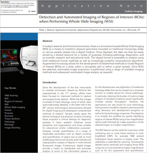 Detection and Automated Imaging of Regions of Interest (ROIs) when Performing Whole Slide Imaging (WSI)