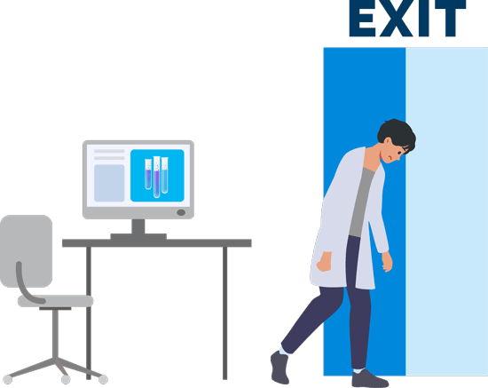 Illustration of a man walking through an exit door.