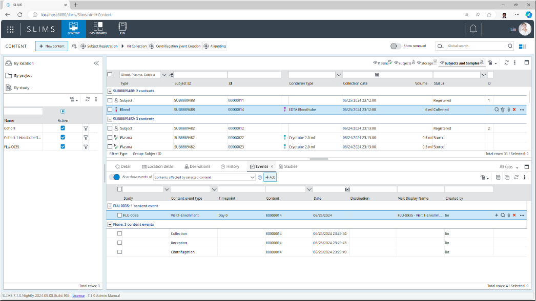 Screenshot of a LIMS for Biobanks