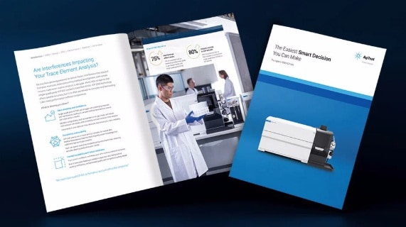 Font cover of Agilent 9500 ICP-QQQ interactive, 16-page brochure, with details on its proprietary Dual-Cell System that enables fast, interference-free analysis across complex matrices.