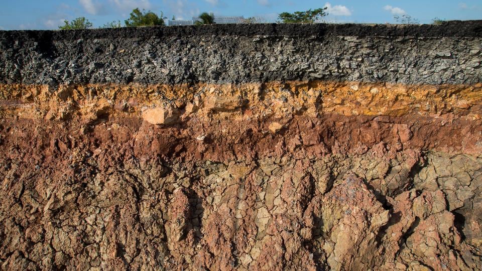 Layers of rock and soil of different colors