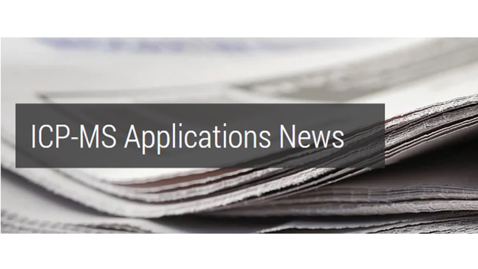 Folded newspaper with “ICP-MS Applications News” title overlayed image