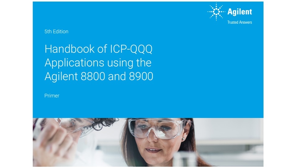 Front page of the Agilent ICP-QQQ applications handbook showing an analyst and title for the 8800 and 8900 ICP-QQQ.