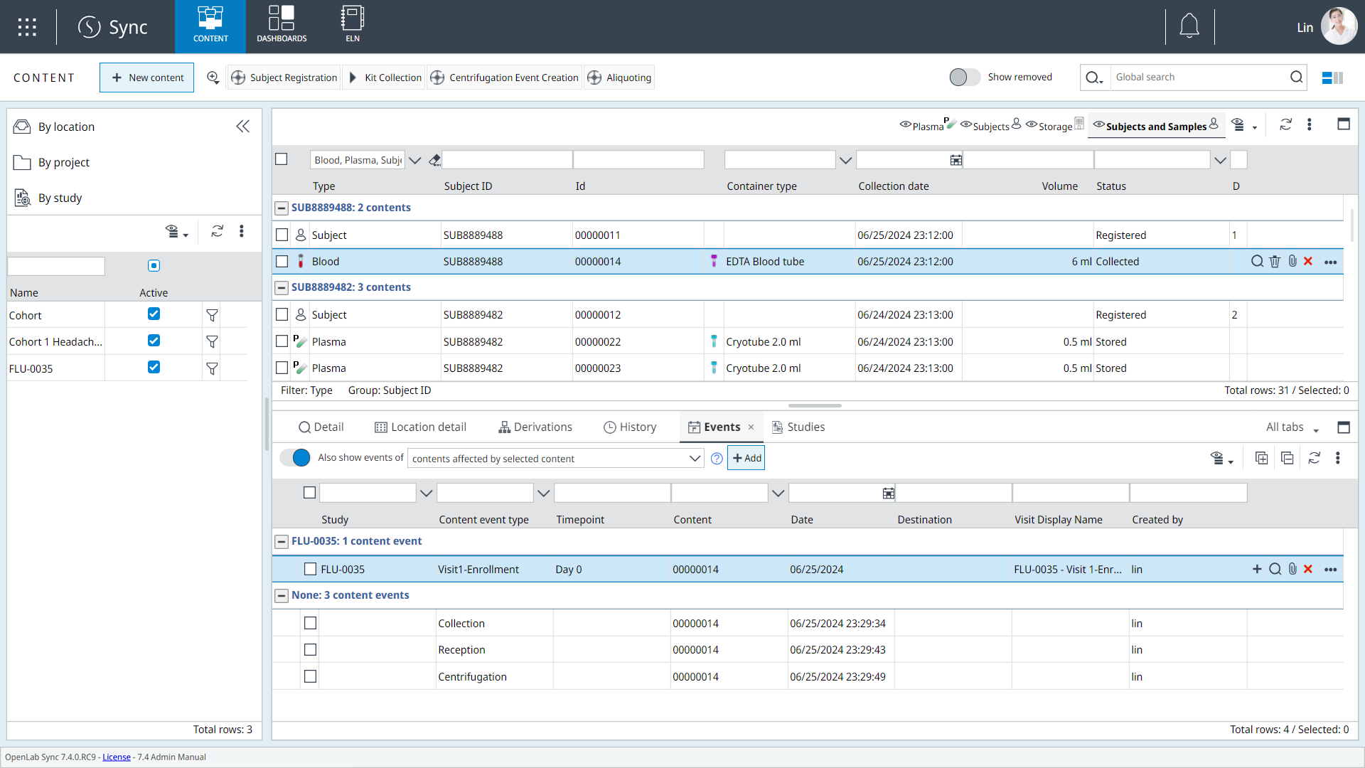 Screenshot of a LIMS for Biobanks